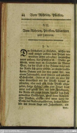 VII. Vom Röhrlen, Pfeiffen, Ablactiren und Lateriren
