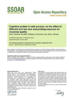Cognitive probes in web surveys: on the effect of different text box size and probing exposure on response quality