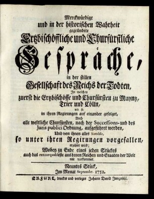 Neuntes Stück, Im Monat Septembr. 1752.