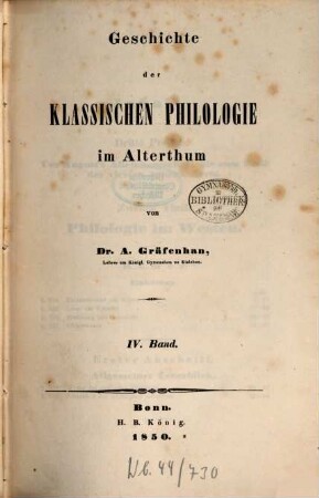 Geschichte der Klassischen Philologie im Alterthum, 4