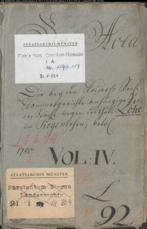 Rechtsstreit zwischen der Nassau-Siegenschen Lehnskanzlei einerseits und der Freifrau Albertina Lucretia von Reichmann, geborene von Oberg, zu Heistern und deren Erben andererseits vor dem Reichskammergericht wegen der Sukzession der zum Haus Heistern gehörenden Feudal- und Allodialerbschaft Lohe, Band 4