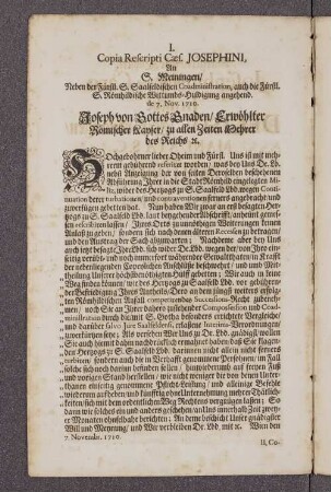 I. Copia Rescripti Caes. Josephini, ...