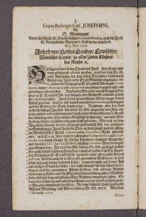 I. Copia Rescripti Caes. Josephini, ...