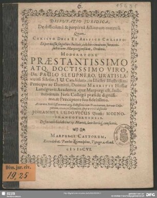 Disputatuio iuridica de difficilima & perplexa actionum materia