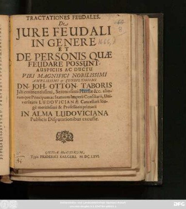 Tractationes Feudales. De Iure Feudali In Genere Et De Personis Quae Feudare Possunt