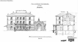 Stuttgart-Untertürkheim Pbf: Empfangsgebäude Verwaltungsgeb.Postgeb. Querschnitt,Ansicht