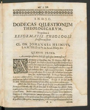 Quaestio Prima. An omnipraesentia Dei sit ipsa eius immensitas?