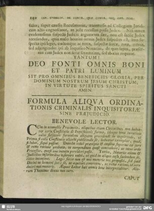 Formula Aliqua Ordinationis Criminalis Inquisitoriae Sine Praejudicio