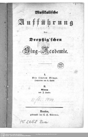 Musikalische Aufführung der Dreyßig'schen Sing-Academie