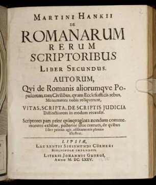 2: Martini Hankii De Romanarum Rerum Scriptoribus. 2