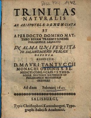 Trinitas Natvralis : Ab Aristotele Denunciata ...