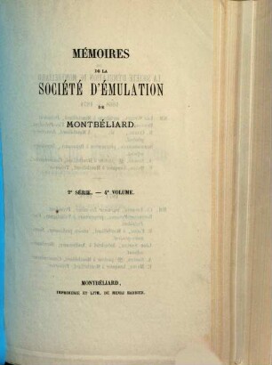 Mémoires de la Société d'Emulation de Montbéliard. 4, 4. 1872