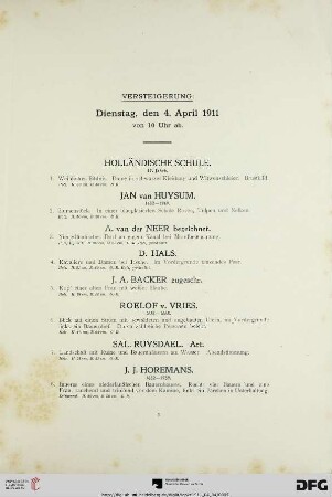 Versteigerung: Dienstag, den 4. April 1911 (Nr. 1-175)