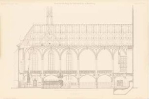 Schlosskirche, Wittenberg Wiederherstellung: Längsschnitt (aus: Atlas zur Zeitschrift für Bauwesen, hrsg. v. Ministerium der öffentlichen Arbeiten, Jg. 45, 1895)