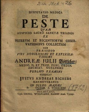 Disputatio Medica De Peste