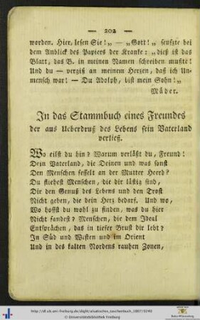 In das Stammbuch eines Freundes.