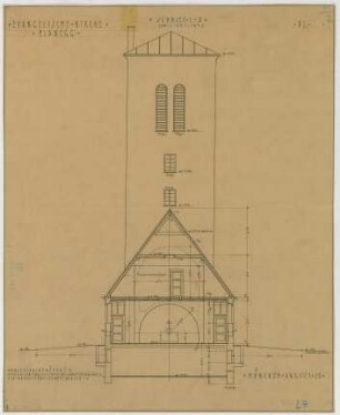 Fischer, Theodor; Planegg bei München (Bayern); Ev. Waldkirche - Westseite (Schnitt)