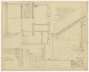 Wohnhaus Jagusch, Karlsruhe Ausführungsplanung: Innentreppe und Steinboden: Grundrisse, Schnitt 1:20, 1:10, 1:1