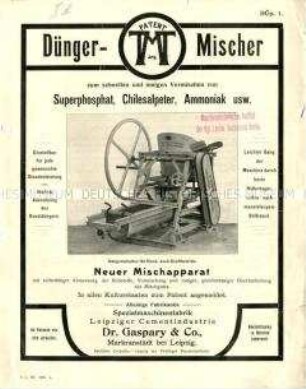 Dünger-Mischer zum schnellen und innigen Vermischen von Superphosphat, Chilesalpeter, Ammoniak usw.