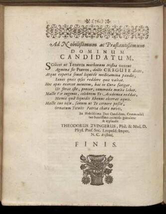 Ad Nobilissimum ac Præstantissimum Dominum Candidatum,