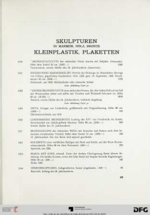 Skulpturen in Marmor, Holz, Bronze, Kleinplastik, Plaketten (Nr. 246-269)