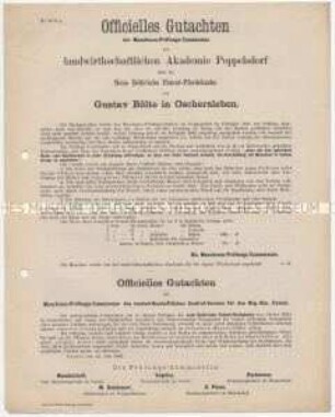 Offizielles Gutachten der Maschinen-Prüfungs-Kommission der landwirtschaftlichen Akademie Poppelsdorf über die Pferdehacken