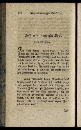 Fünf und neunzigster Brief. Tempelreforme.