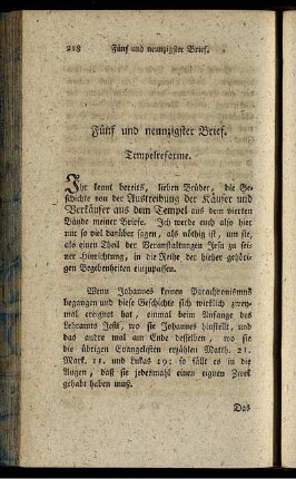 Fünf und neunzigster Brief. Tempelreforme.