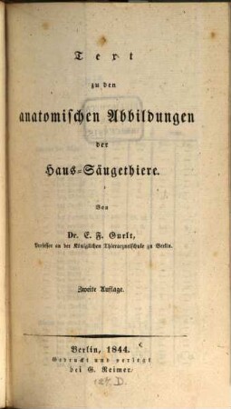 Anatomische Abbildungen der Haussäugethiere, [2,1]. Text zu den anatomischen Abbildungen der Haus-Säugethiere