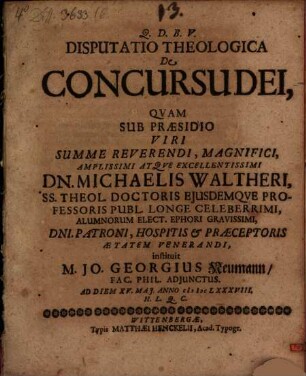 Disputatio Theologica De Concursu Dei