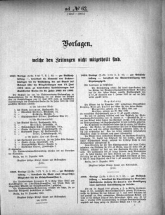 Anlage: ad No.62 (1047-1060), Vorlagen, welche den Zeitungen nicht mitgeteilt sind