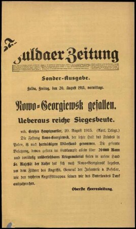 Erste Ausgabe vom Freitag, den 20. August 1915.