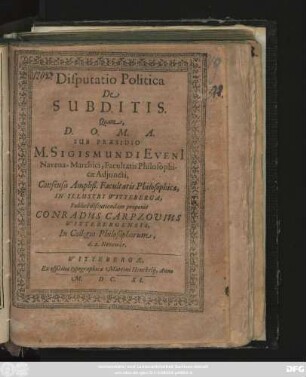 Disputatio Politica De Subditis