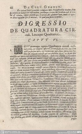 DIGRESSIO DE QUADRATURA CIRculi, Lineaque Quadratrice. CAPUT VI.
