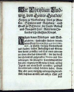 Wir Christian Ludwig/ von Gottes Gnaden ...
