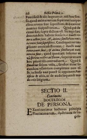 Sectio II. Continens Doctrinam De Persona. Principium I. Quae ratio est personae in rebus creatis, eadem in Deo.