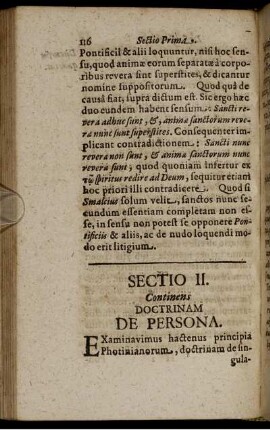 Sectio II. Continens Doctrinam De Persona. Principium I. Quae ratio est personae in rebus creatis, eadem in Deo.