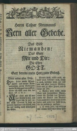 Herrn Caspar Neumanns Kern aller Gebethe