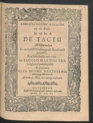 Exercitationum Nobilium Peri tēs Psychēs Nona De Tactu