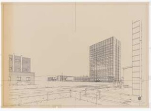 Mensa und Hochschulbibliothek, Karlsruhe Erweiterung: Ansicht Bibliothek Altbau