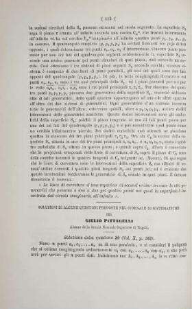 Soluzioni di alcune quistioni proposte nel Giornalle di Matematiche.