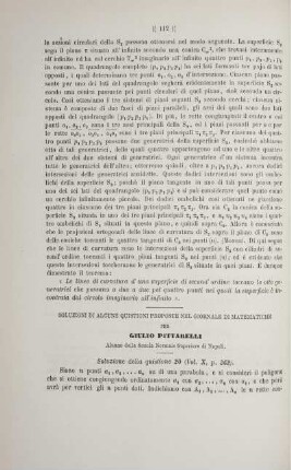 Soluzioni di alcune quistioni proposte nel Giornalle di Matematiche.