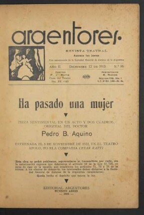 1935008600: Ha pasado una mujer : [pieza sentimental en] un acto [y dos cuadros]