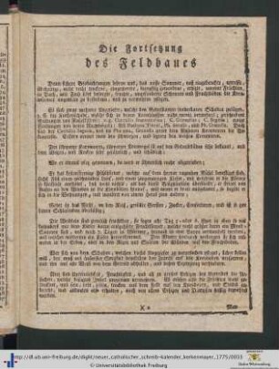 Die Fortsetzung des Feldbaues.