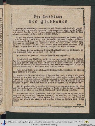 Die Fortsetzung des Feldbaues.