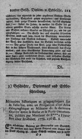 Mémoires historiques et géographiques sur la Valachie.