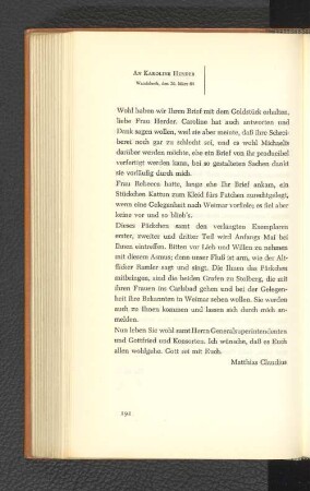 An Karoline Herder Wandsbeck, den 20. März 1784