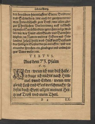 Textus. Aus dem 73. Psalm v. 25.