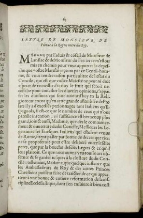 Lettre De Monsieur De Pibrac à la Royne mere du Roy