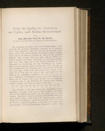 Ueber die Quellen der Ansteckung mit Typhus nach Berliner Beobachtungen